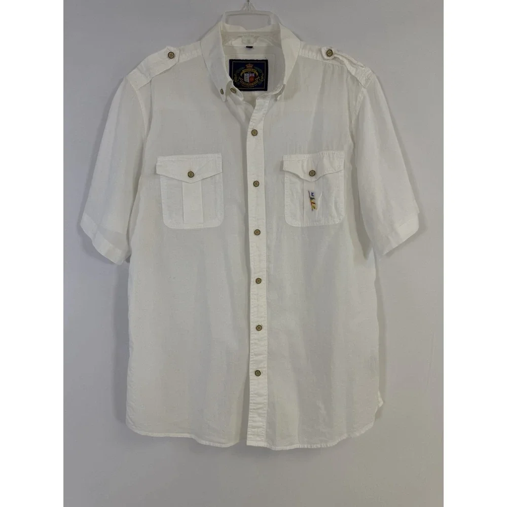 Vintage Pussers West Indies Mens Shirt Size L White Lightweight Nautical Coastal